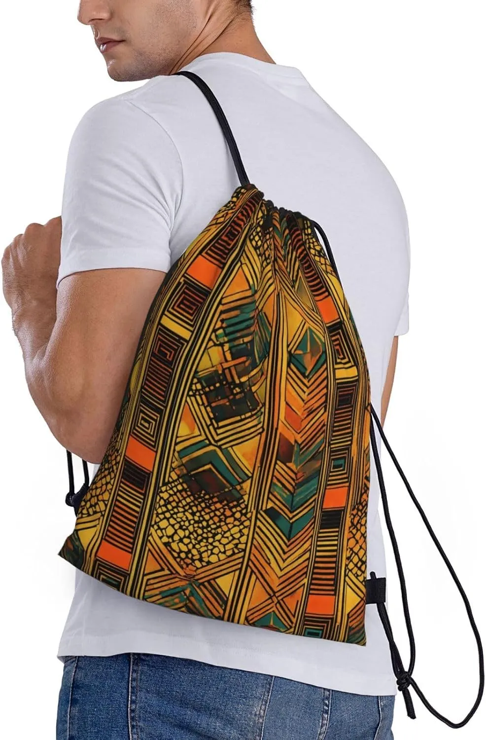 Native American Print Drawstring Backpack,Foldable Gym Sack For Sports,Travel,Yoga,Hiking,Adjustable