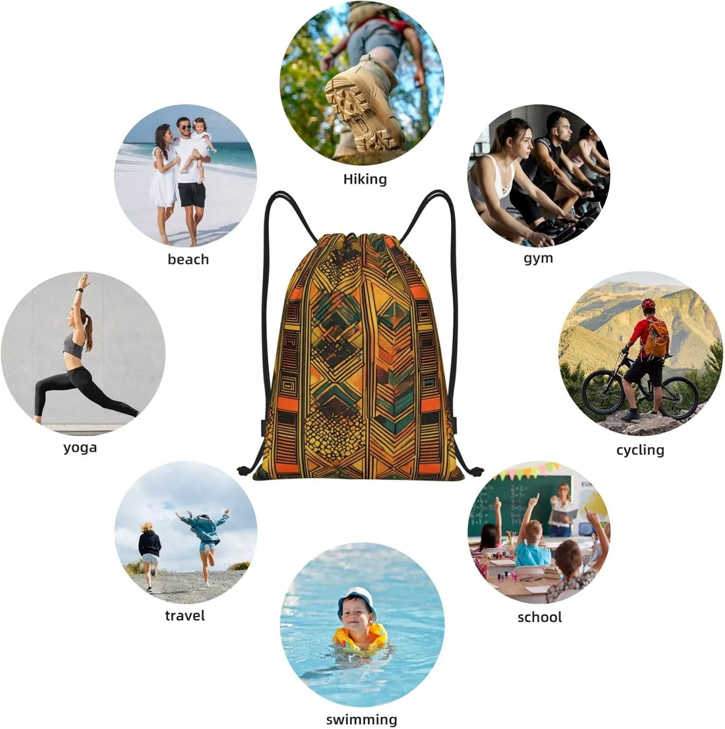 Native American Print Drawstring Backpack,Foldable Gym Sack For Sports,Travel,Yoga,Hiking,Adjustable