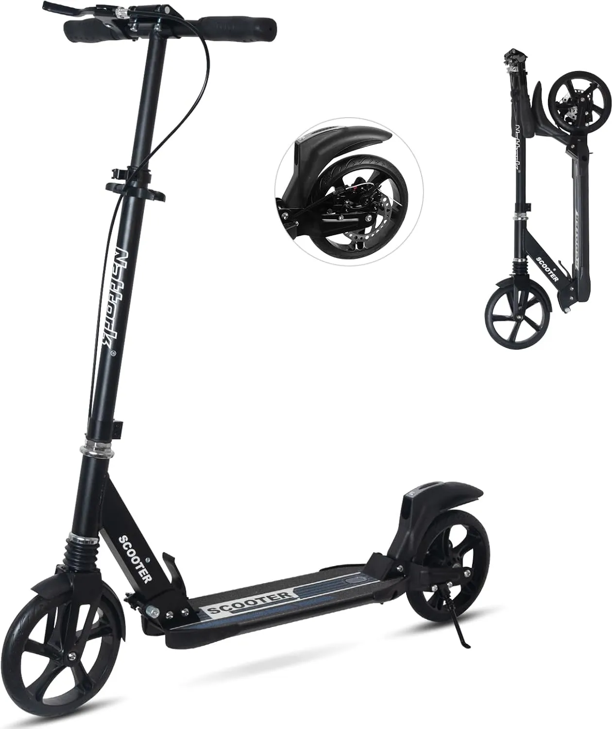 Nattork Scooter for Kids 8-12, Teens and Adults- Adjustable Height Folding Kick Scooter with Large Sturdy Wheels for a Smooth Ride, Lightweight, Anti-Shock Suspension
