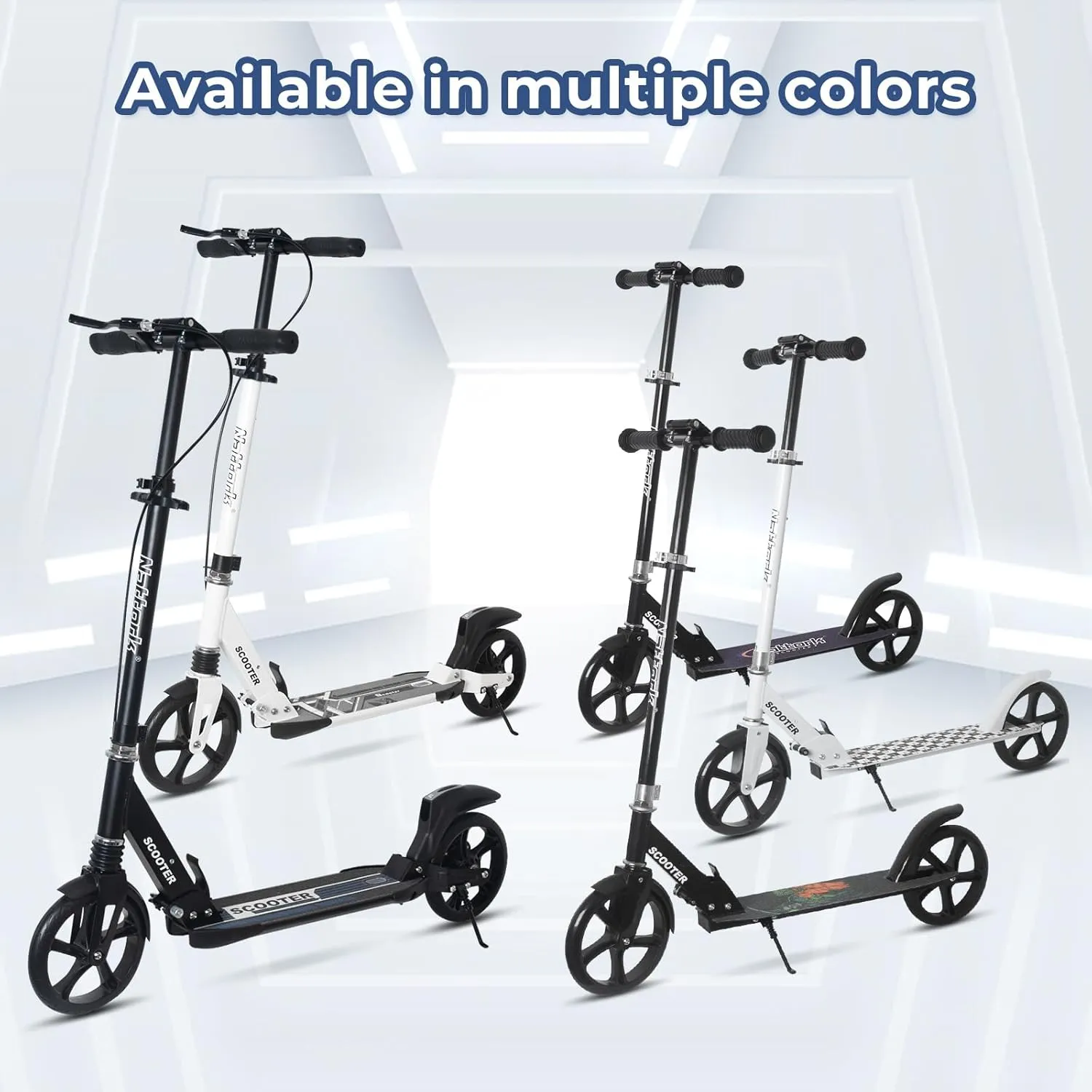 Nattork Scooter for Kids 8-12, Teens and Adults- Adjustable Height Folding Kick Scooter with Large Sturdy Wheels for a Smooth Ride, Lightweight, Anti-Shock Suspension