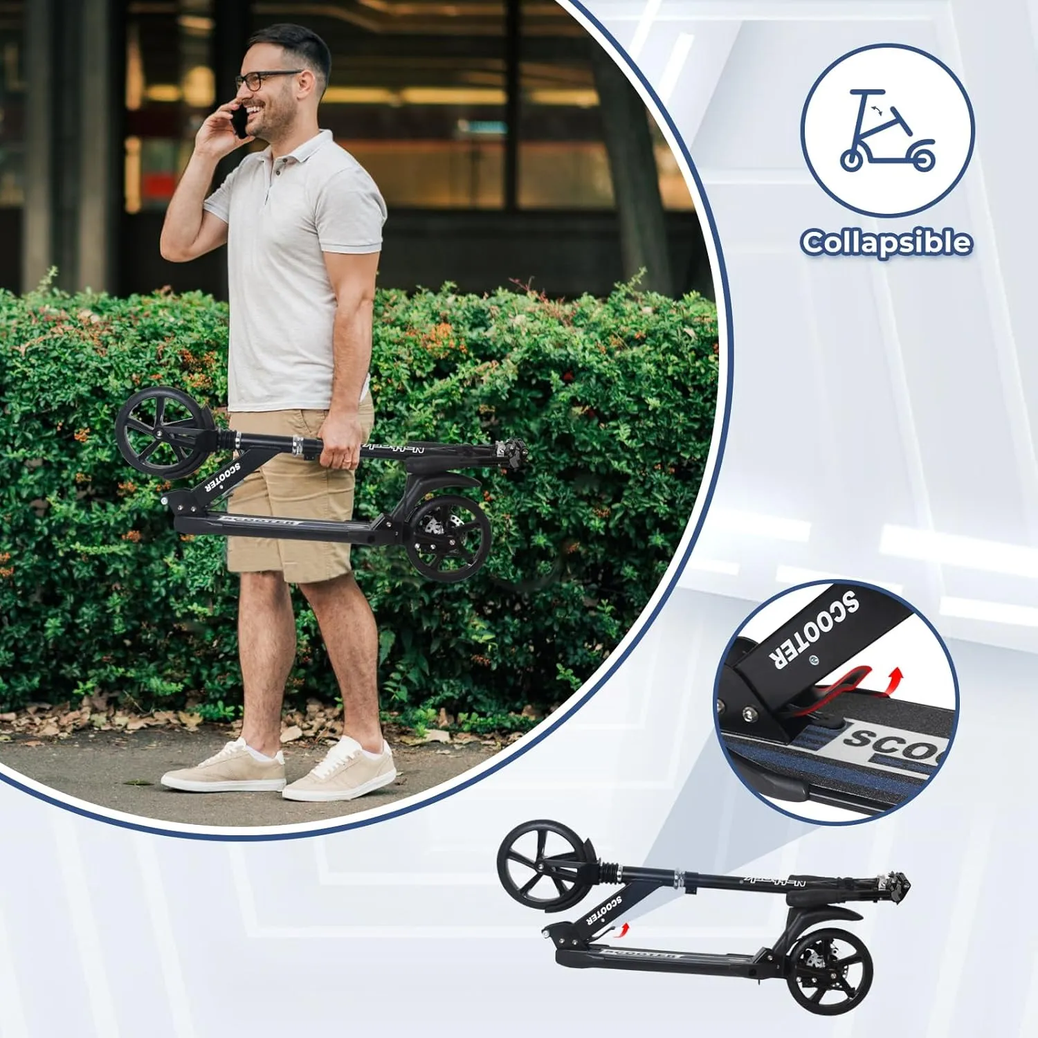 Nattork Scooter for Kids 8-12, Teens and Adults- Adjustable Height Folding Kick Scooter with Large Sturdy Wheels for a Smooth Ride, Lightweight, Anti-Shock Suspension