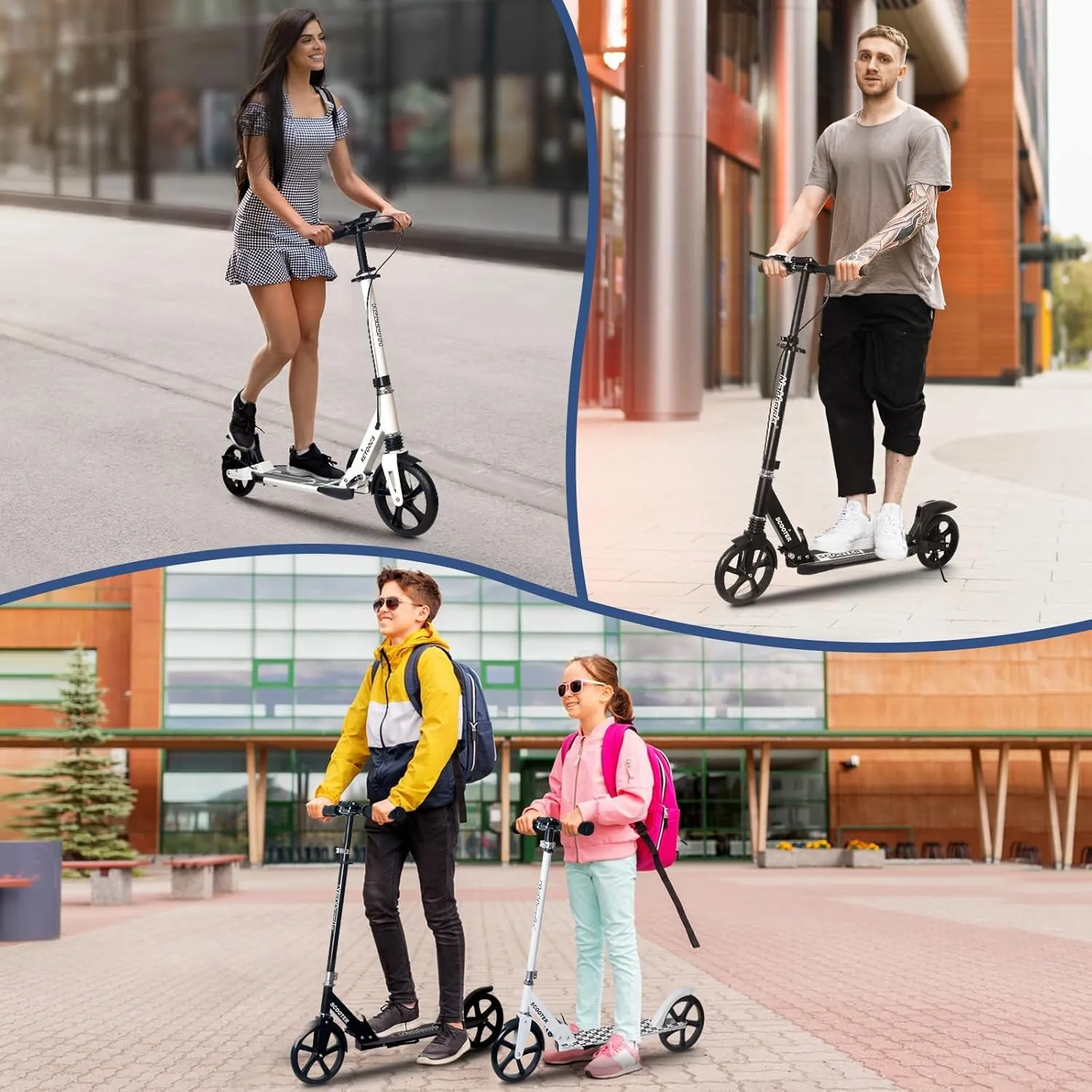 Nattork Scooter for Kids 8-12, Teens and Adults- Adjustable Height Folding Kick Scooter with Large Sturdy Wheels for a Smooth Ride, Lightweight, Anti-Shock Suspension