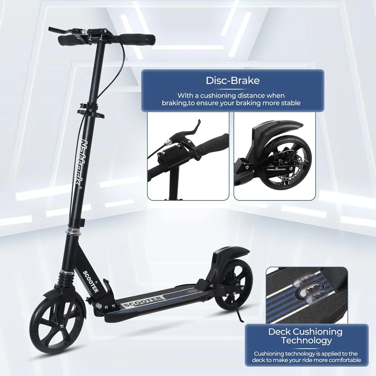 Nattork Scooter for Kids 8-12, Teens and Adults- Adjustable Height Folding Kick Scooter with Large Sturdy Wheels for a Smooth Ride, Lightweight, Anti-Shock Suspension