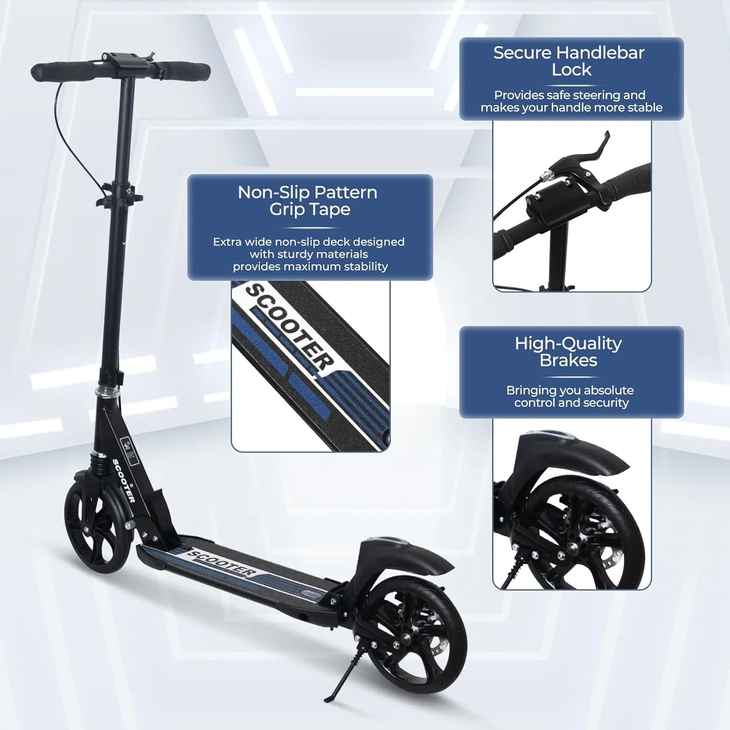 Nattork Scooter for Kids 8-12, Teens and Adults- Adjustable Height Folding Kick Scooter with Large Sturdy Wheels for a Smooth Ride, Lightweight, Anti-Shock Suspension