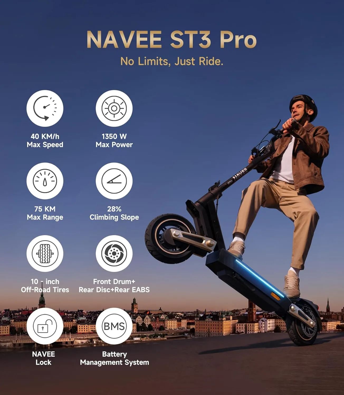 NAVEE Electric-Scooter-Adults,e Scooter ST3 Pro S40,Off Road Fast 25 20 Mph,1000w 500w Motor with Suspension, Long Range 46 40 30 Miles,10 inch Tires All Terrain, Heavy Duty Commuter Teens Students