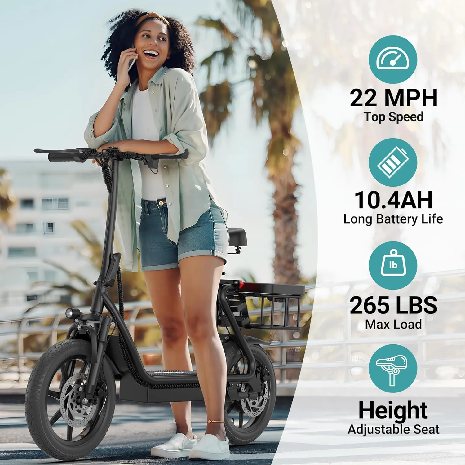 NAVIC Electric Scooter Adults,Max 19/27/49 Miles Ranges,Top Speed 19/22 mph,350/750W Peak Motor, Folding E-Scooter with Dual Braking Dual Suspension