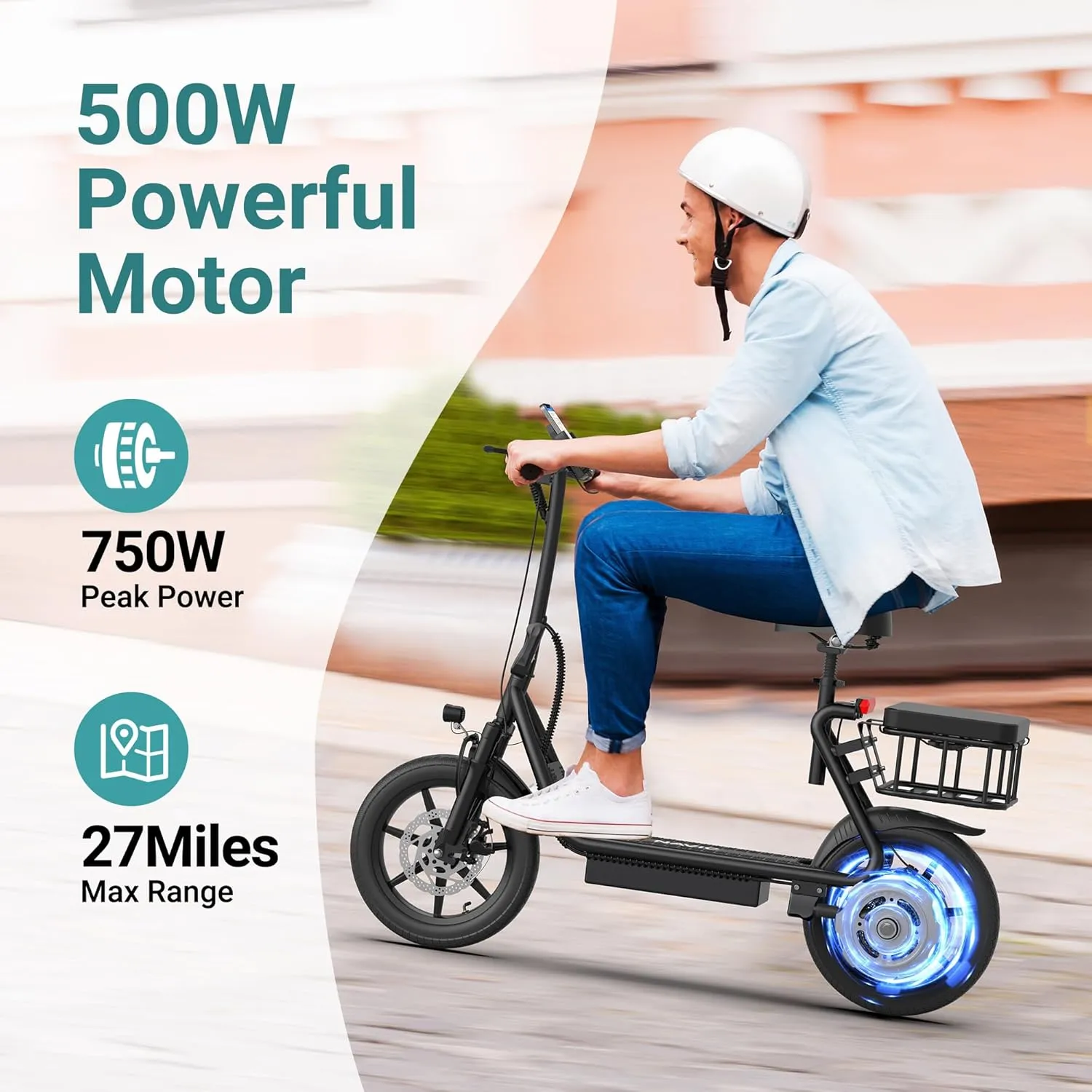 NAVIC Electric Scooter Adults,Max 19/27/49 Miles Ranges,Top Speed 19/22 mph,350/750W Peak Motor, Folding E-Scooter with Dual Braking Dual Suspension