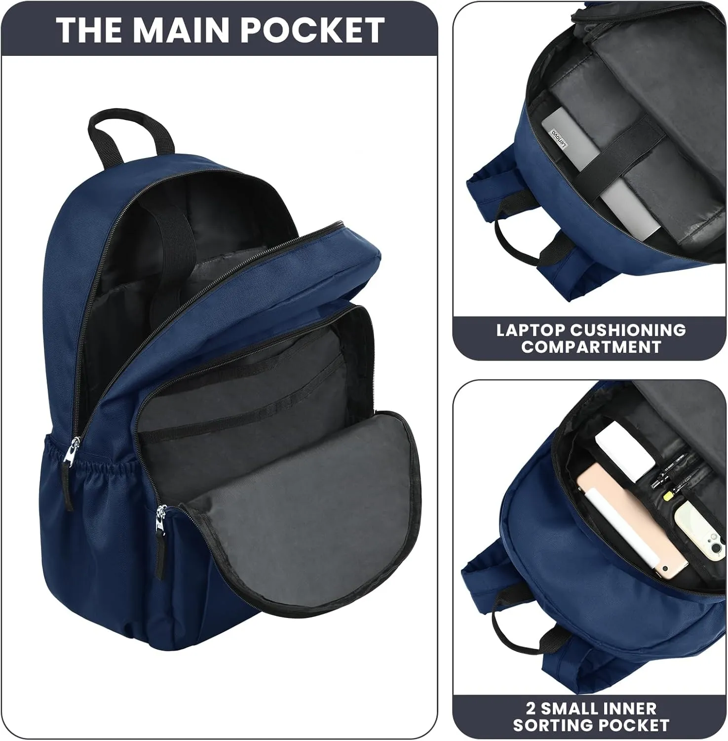 Navy Backpack for Men Basic Travel Back Pack for College Water-Resistant Bookbag for Students, Work Backpack Lightweight Casual Daypack Backpacks for Teens