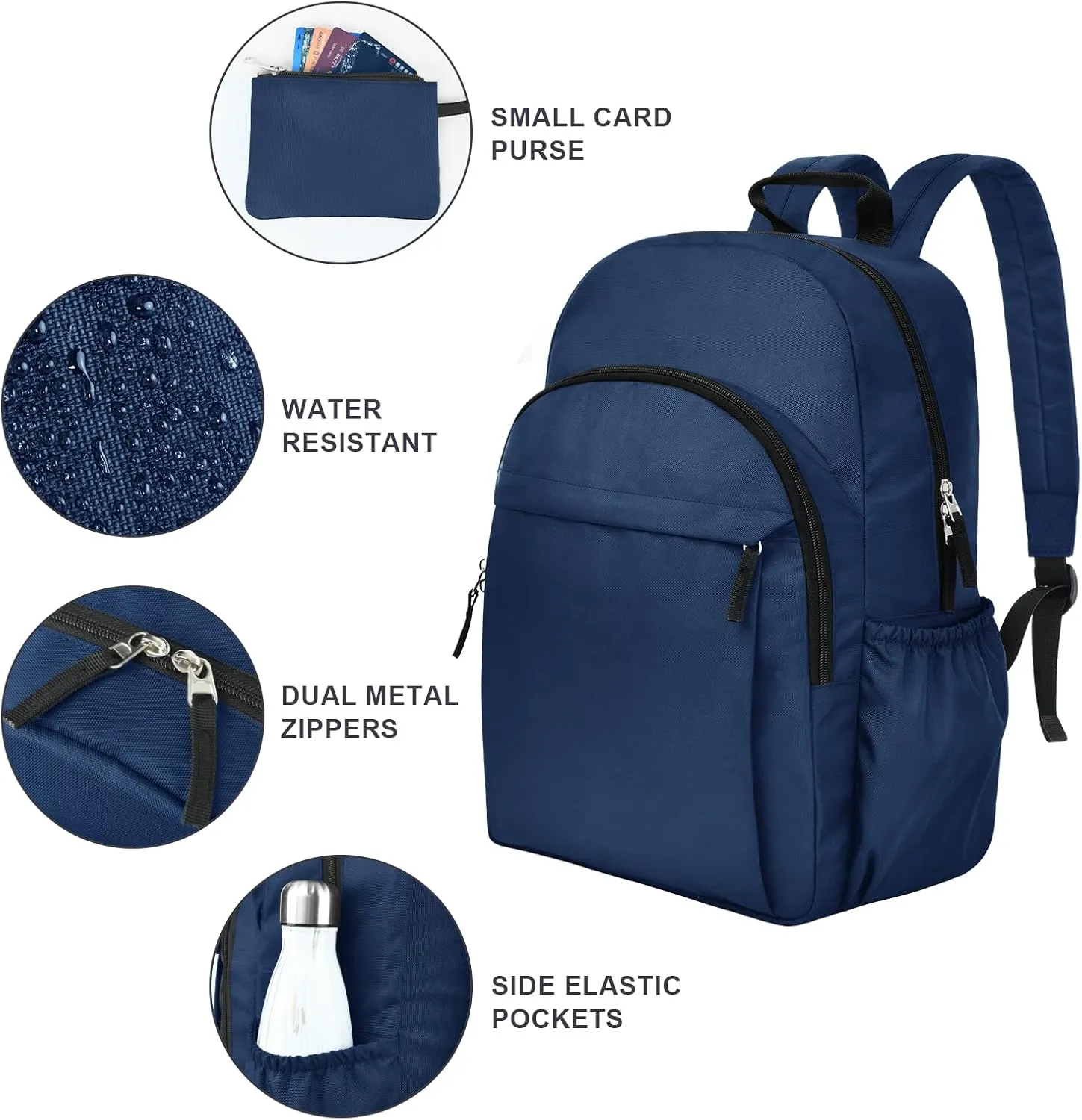 Navy Backpack for Men Basic Travel Back Pack for College Water-Resistant Bookbag for Students, Work Backpack Lightweight Casual Daypack Backpacks for Teens