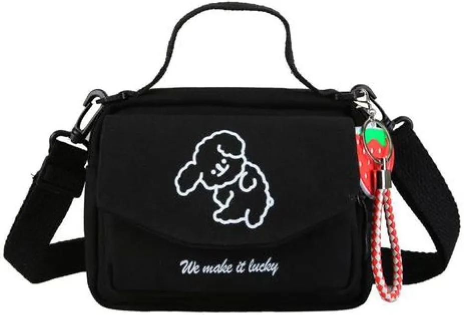 NCDUANSAN Kawaii backpack girl people Messenger bag mini small backpack cute Korean INS puppy pattern(BLACK)