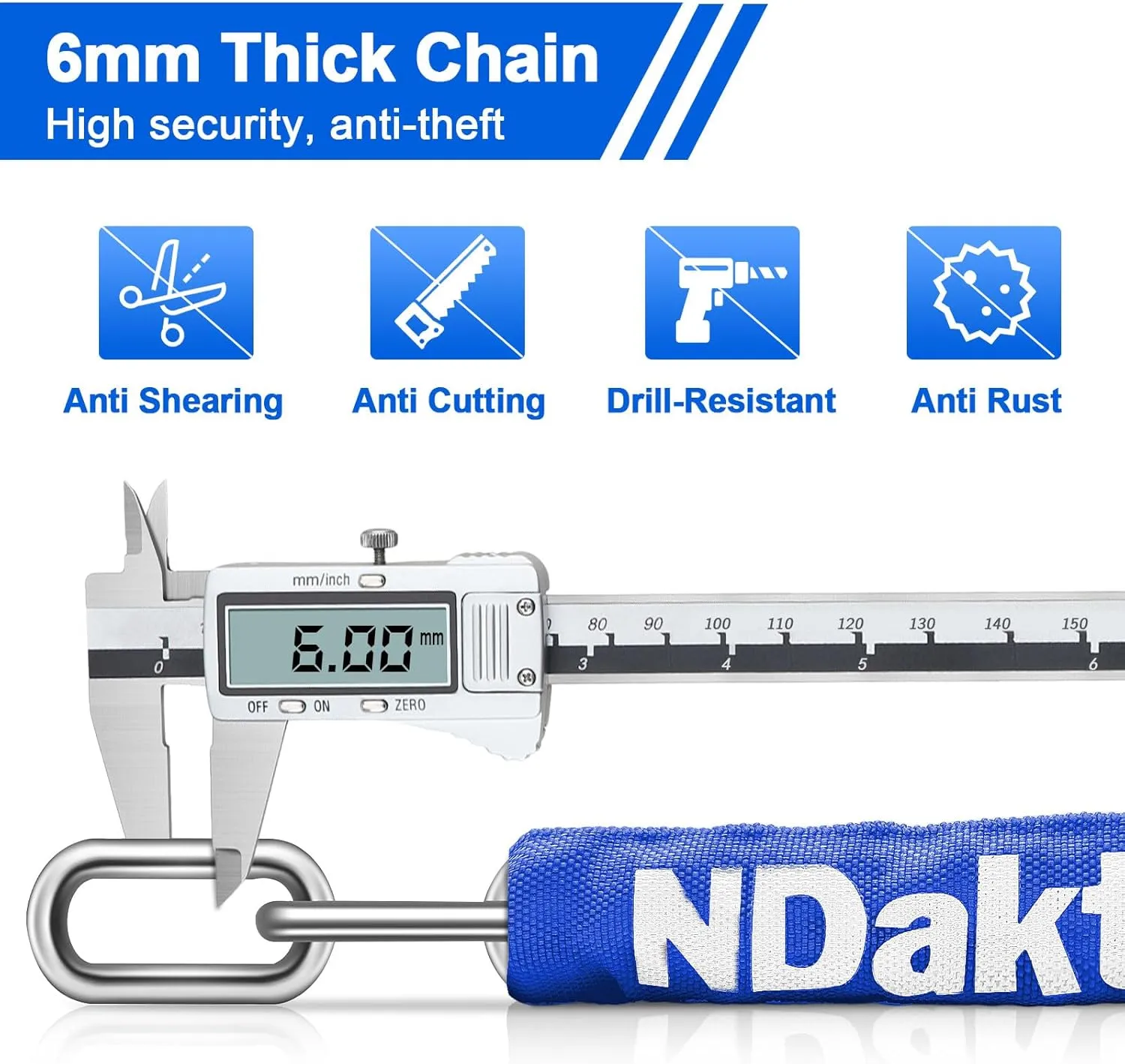 NDakter Bike Chain Lock, 5 Digit Combination Heavy Duty Anti Theft Bicycle Chain Lock,2.62/3.2/4.27/5/6Ft Long Security Resettable Bike Locks for Bike, Bicycle, Scooter, Door, Gate, Fence-4/6mm Thick