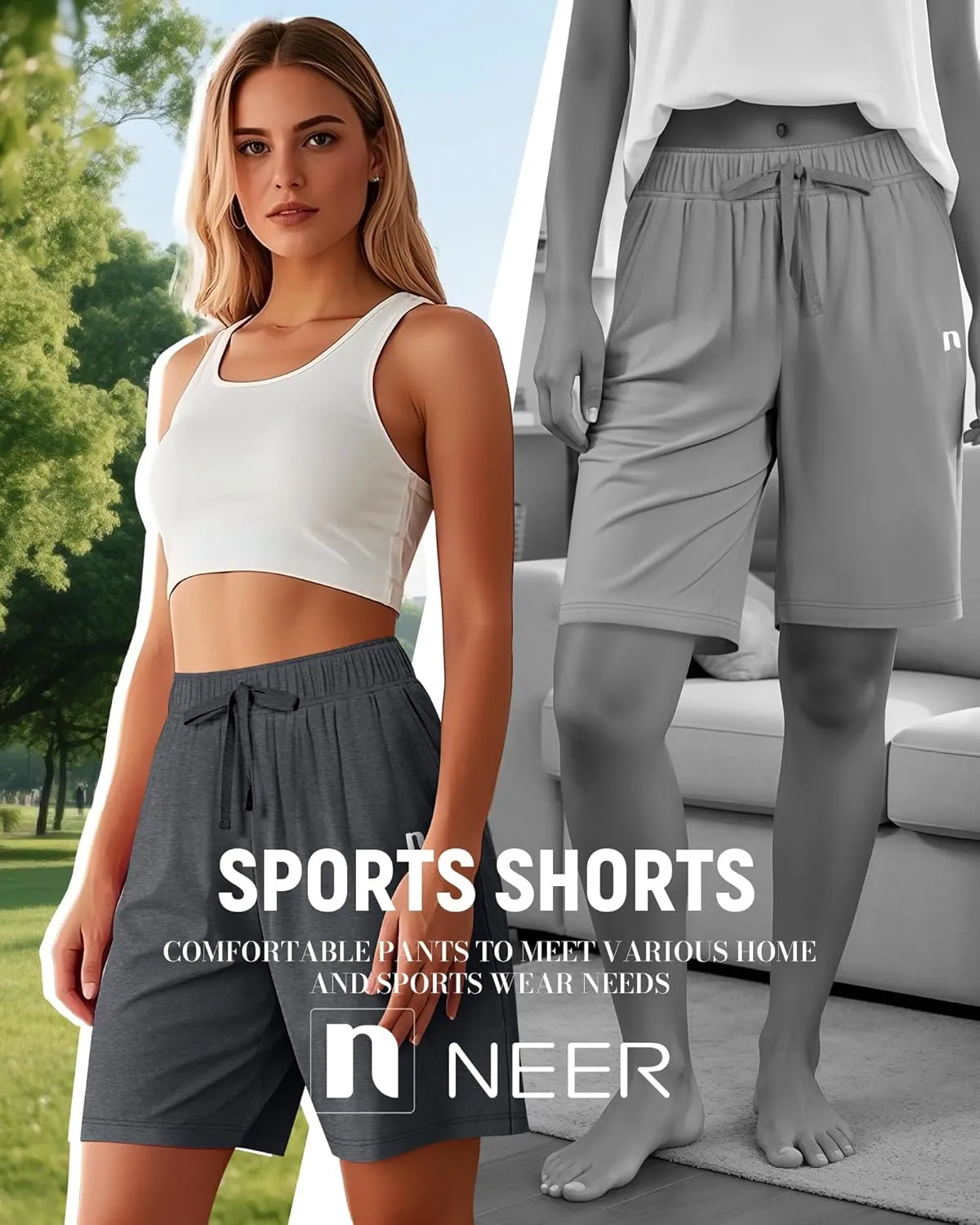 Neer 3 Pack Women's Quick Dry Shorts Women Drawstring High Waisted Bermuda Athletic Shorts with Pockets