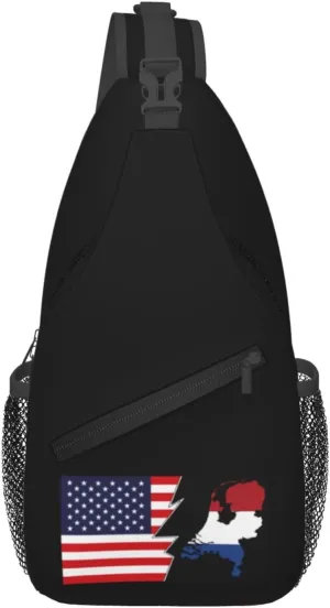Netherlands Terrain Map And America Crossbody Bags For Women Men Chest Backpack Gym Shoulder Bag Travel Outdoor Sports Casual Crossbody Bags