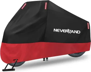 NEVERLAND Motorcycle Cover, 300D Scooter Cover Waterproof Outdoor Heavy Duty All Season Protection, Universal Motorbike Cover with Night Reflective, Lock-Holes, Storage Bag (Up to 116")