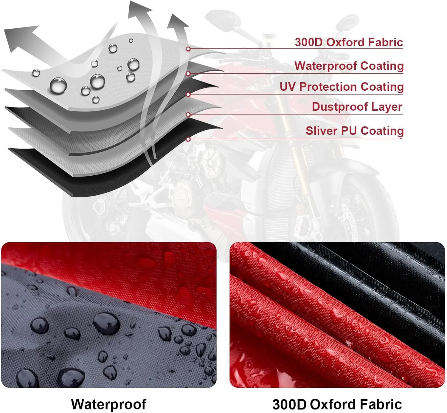 NEVERLAND Motorcycle Cover, 300D Scooter Cover Waterproof Outdoor Heavy Duty All Season Protection, Universal Motorbike Cover with Night Reflective, Lock-Holes, Storage Bag (Up to 116")