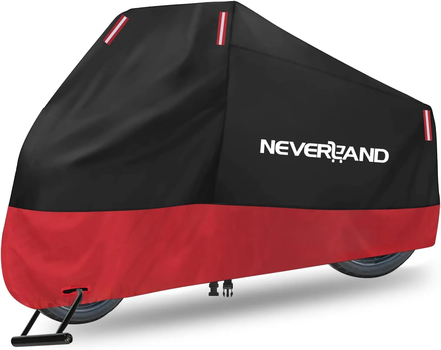 NEVERLAND Motorcycle Cover, 300D Scooter Cover Waterproof Outdoor Heavy Duty All Season Protection, Universal Motorbike Cover with Night Reflective, Lock-Holes, Storage Bag (Up to 116")