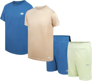 New Balance Boys' Active Shorts Set - 4 Piece Short Sleeve T-Shirt and Gym Shorts (8-20), Size 8, Sea Stone Melon
