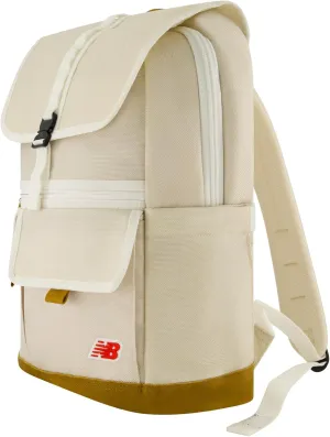 New Balance Flap Backpack, Legacy Icon Commuter Travel Bag for Men and Women, Off White, 19 Inch