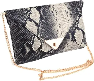 Newfancy Women Snakeskin Envelope Clutch Bag Crossbody Purses With Chains Evening Party Prom Shoulder Messenger Handbags