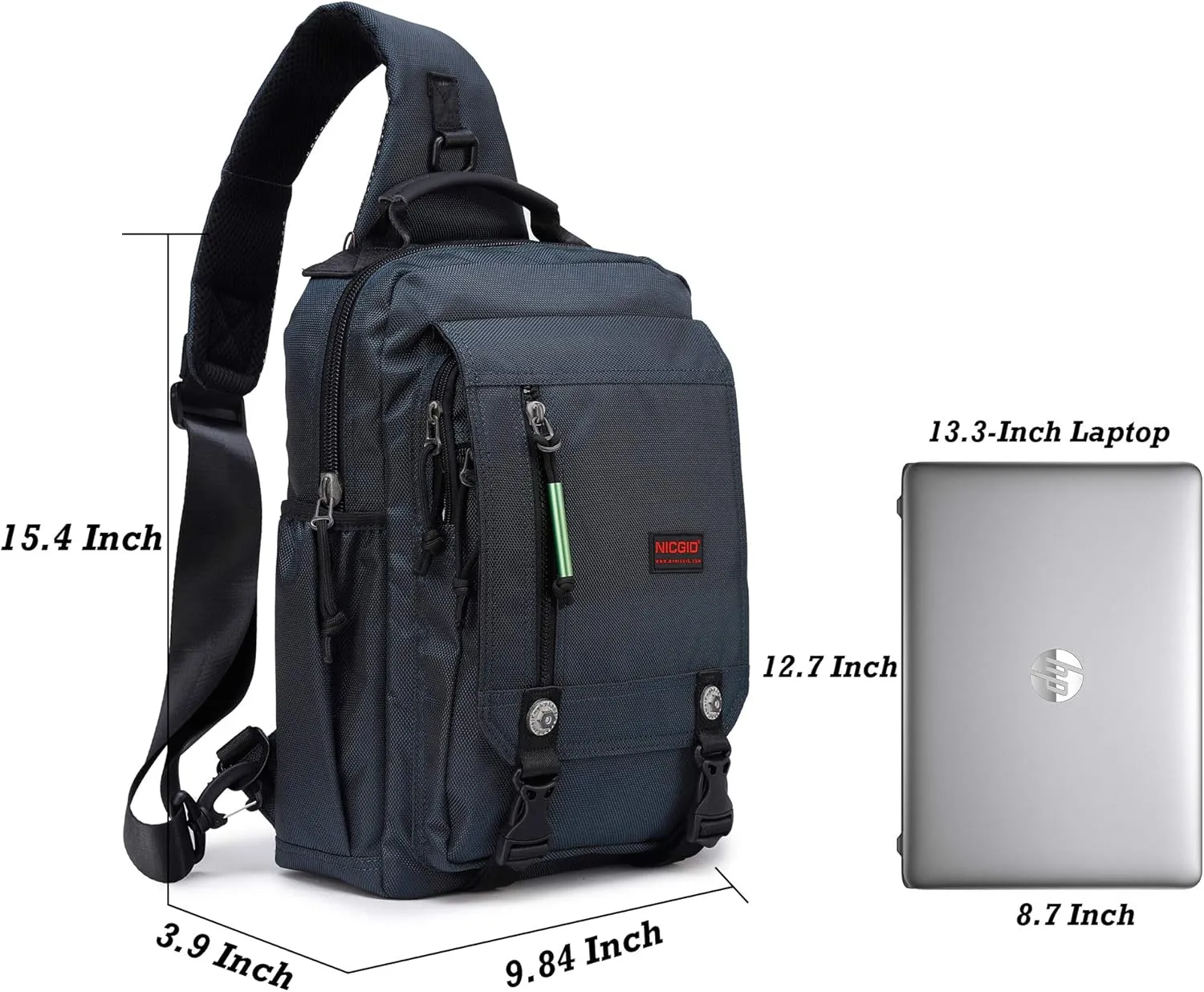 NICGID Sling Bags Chest Shoulder Backpacks, 13.3'' 14.1'' 15.6''Laptop Backpack Crossbody Messenger Bag Travel Outdoor