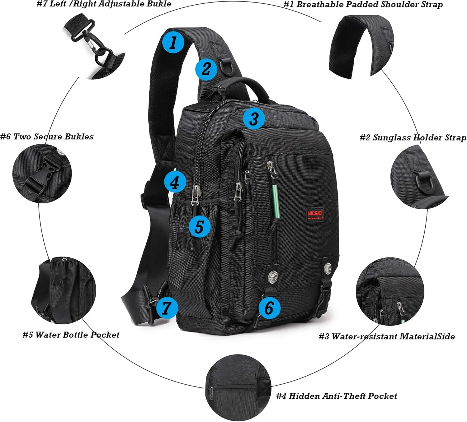 NICGID Sling Bags Chest Shoulder Backpacks, 13.3'' 14.1'' 15.6''Laptop Backpack Crossbody Messenger Bag Travel Outdoor