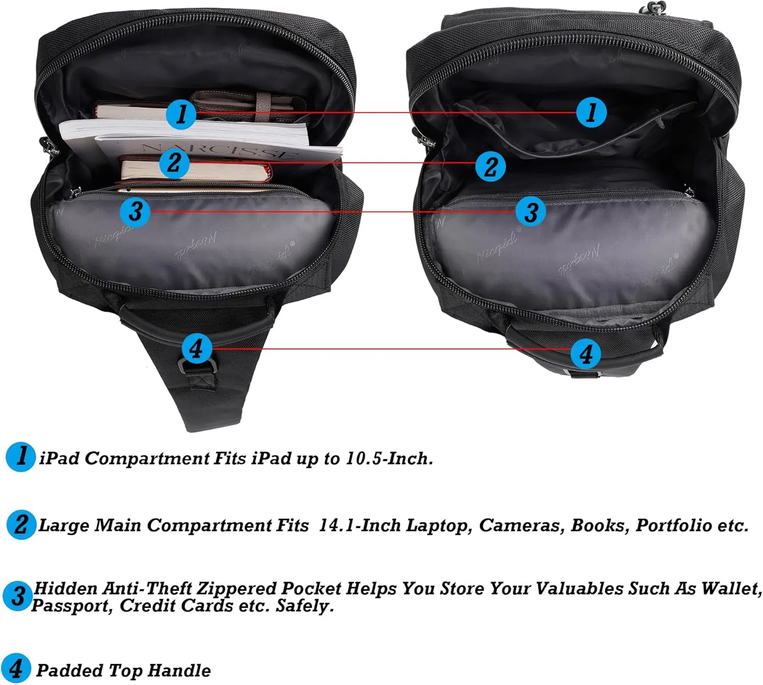 NICGID Sling Bags Chest Shoulder Backpacks, 13.3'' 14.1'' 15.6''Laptop Backpack Crossbody Messenger Bag Travel Outdoor