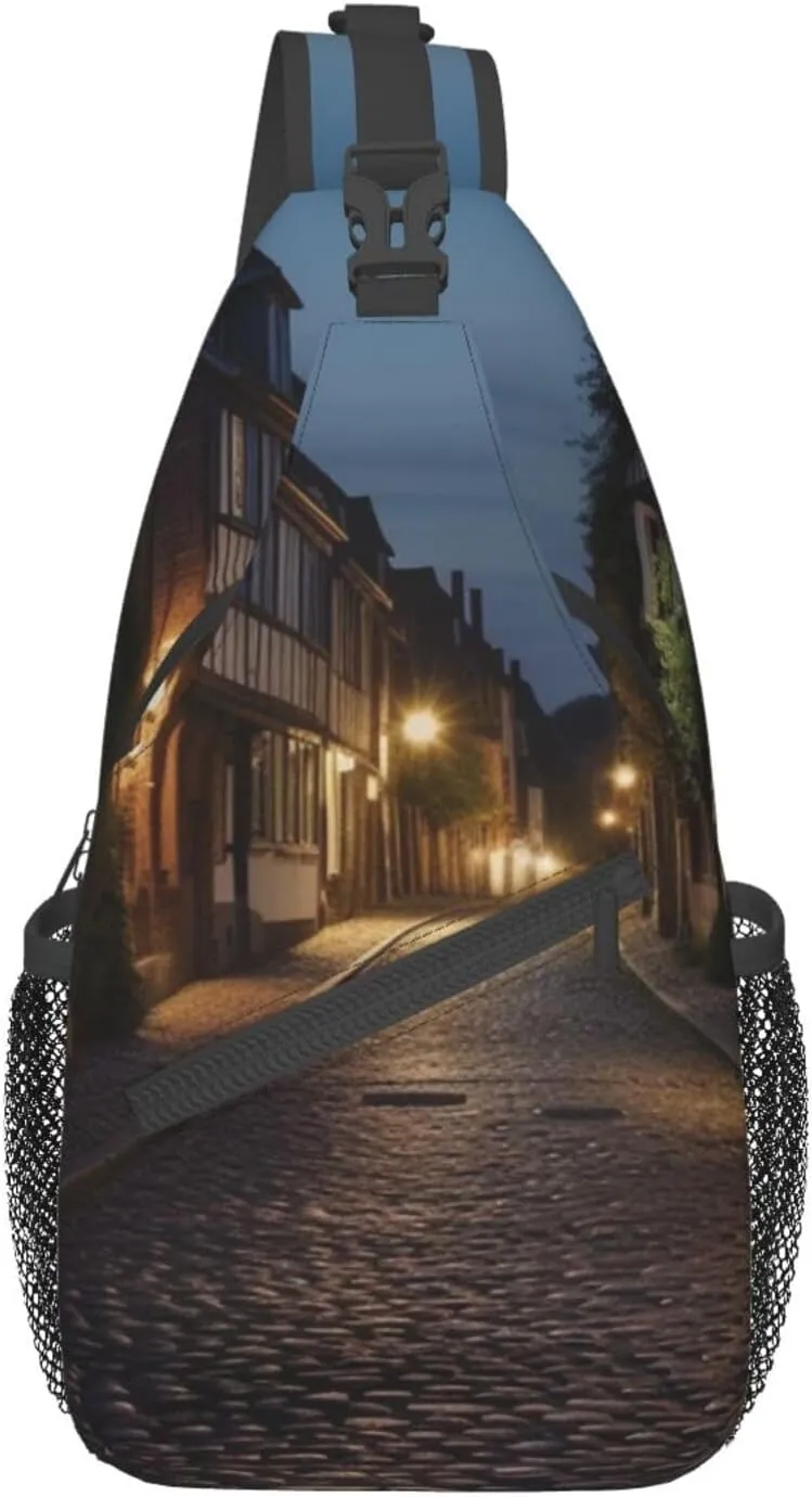 Nighttime The Cobbles At Street Printed Chest Messenger Bag Shoulder Bag Sling Bag