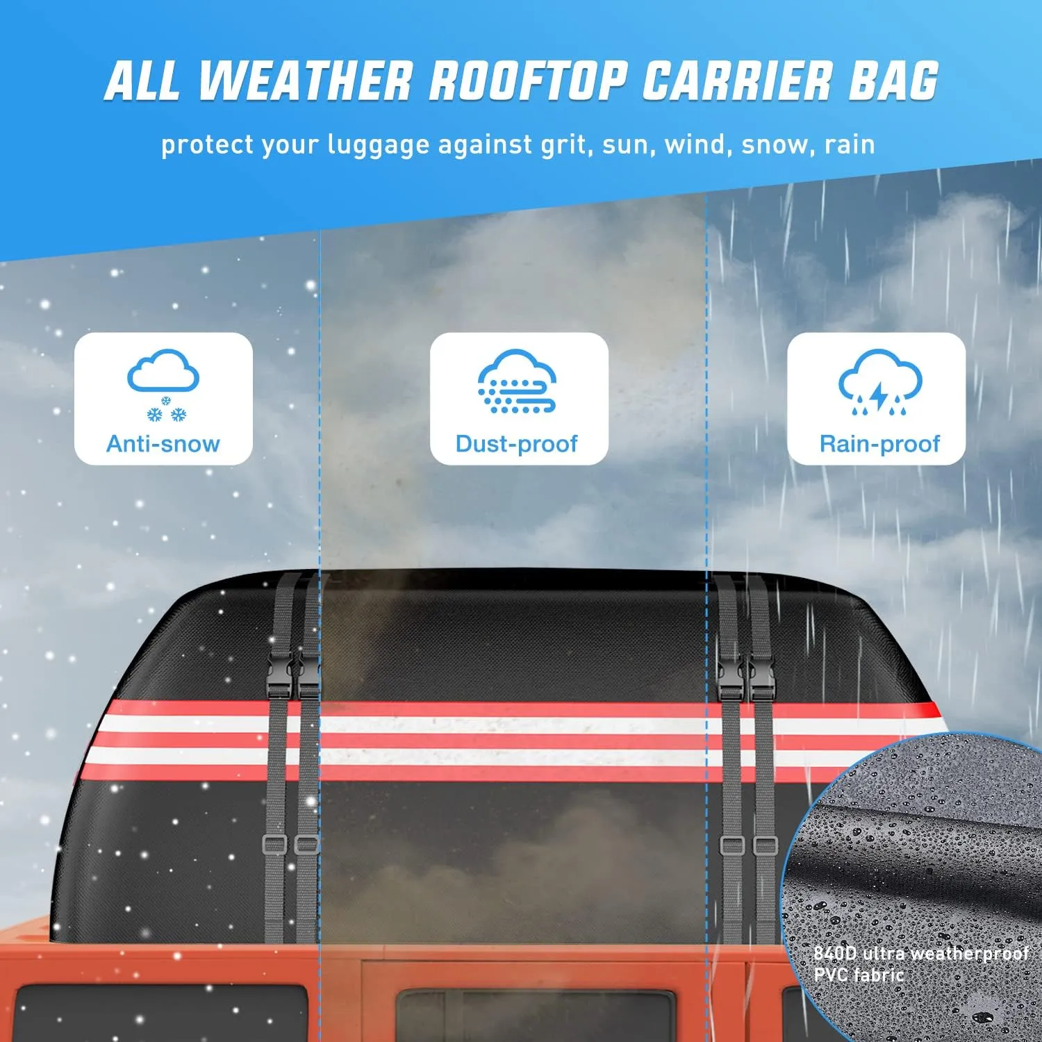 Nilight Car Roof Bag 21 Cubic Feet Waterproof Rooftop Cargo Carrier,Suitable for All Vehicle with/Without Rack - Waterproof Zip,Reflective Strip,Anti-Tear 840D PVC, with Anti-Slip Mat
