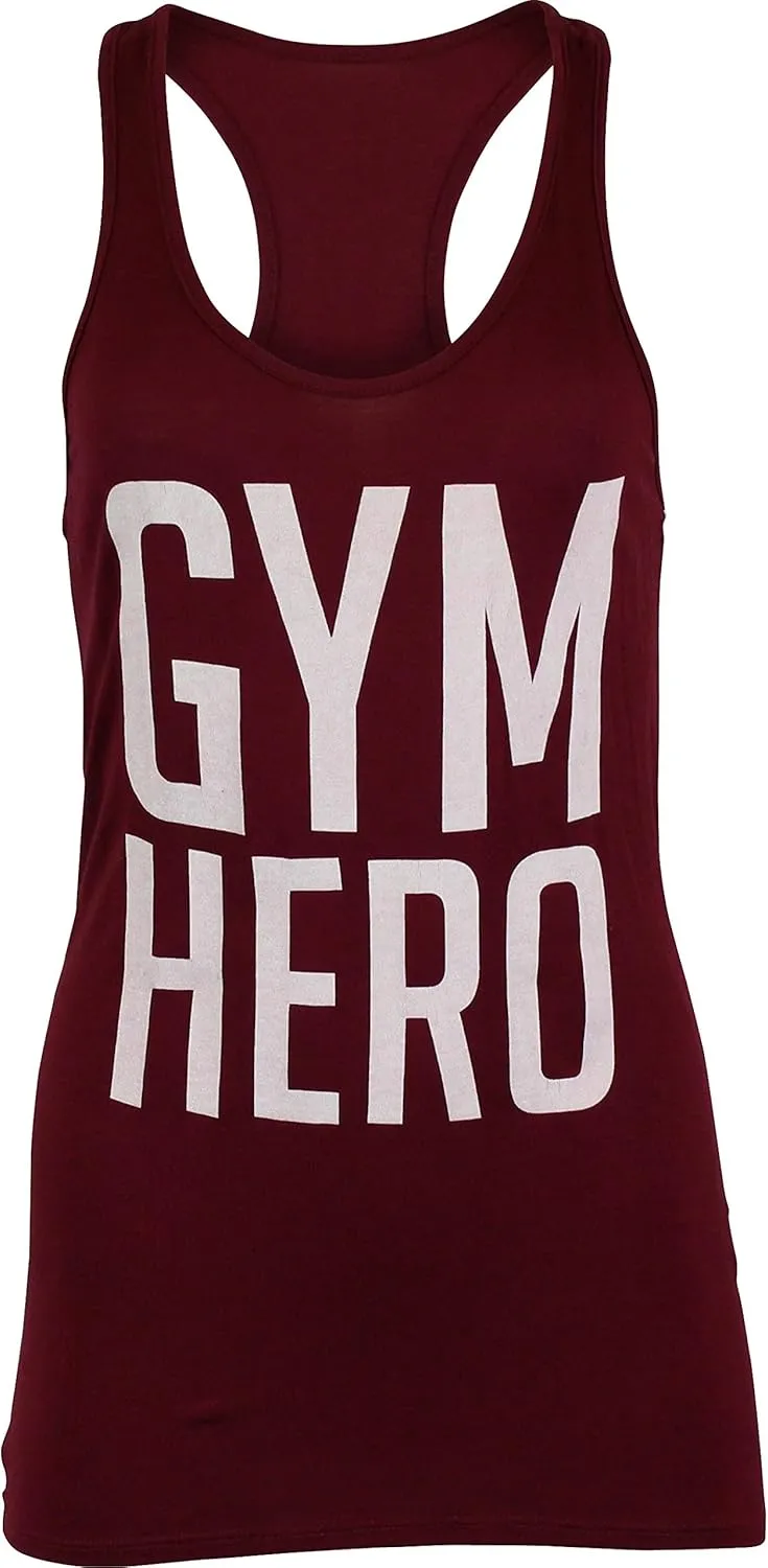NioBe Women's Beach Gym Yoga Workout Casual Graphic Tank Top (Medium, Gym Hero (Burgundy))