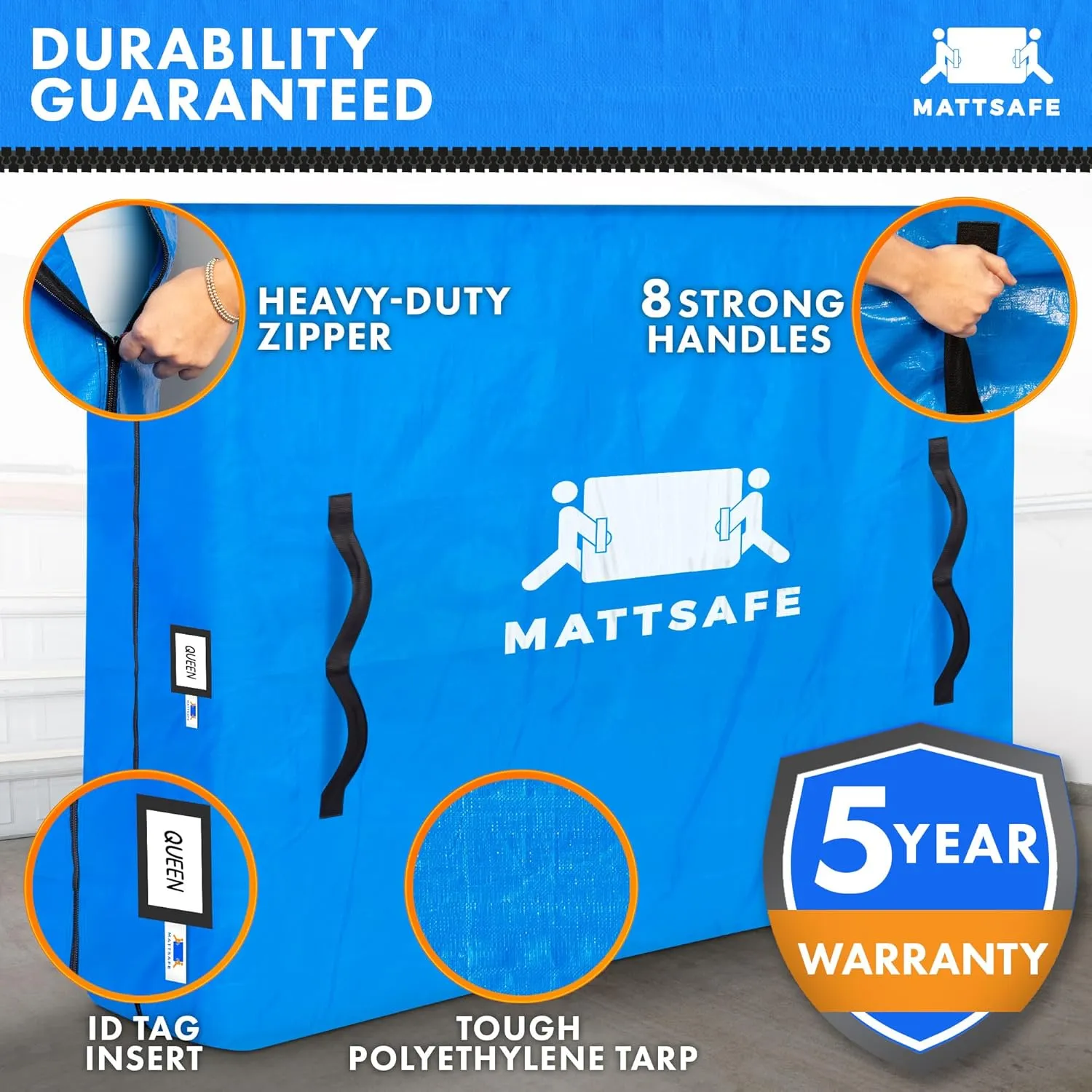 Nordic Elk Mattress Bags for Moving and Storage (Queen) Heavy Duty Moving Supplies, 8 Sturdy Handles, Strong Zipper, Mattress Cover Queen Size Bed Bags, Storage Cover Essentials Packing Protector