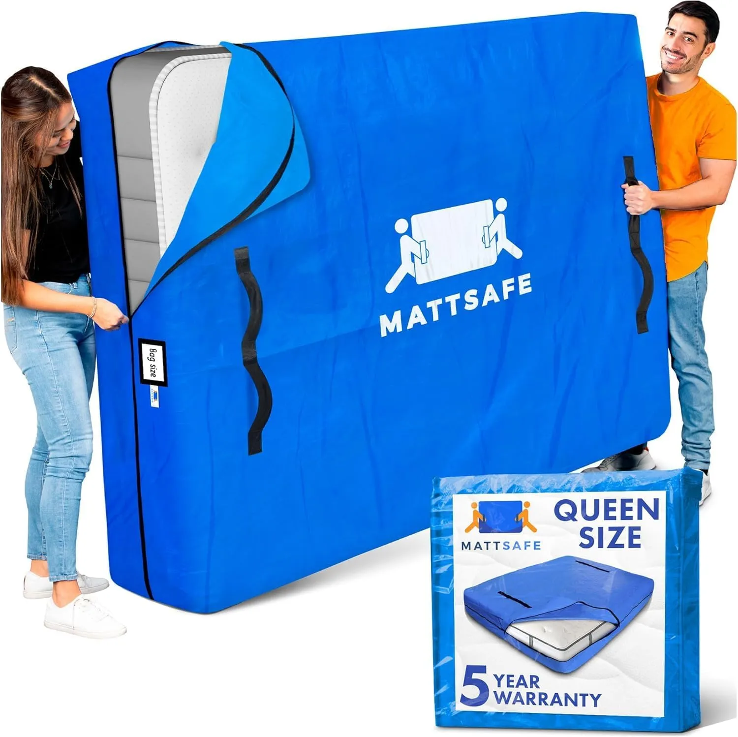 Nordic Elk Mattress Bags for Moving and Storage (Queen) Heavy Duty Moving Supplies, 8 Sturdy Handles, Strong Zipper, Mattress Cover Queen Size Bed Bags, Storage Cover Essentials Packing Protector