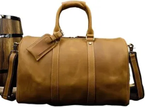 Nordic Men's Genuine Leather Travel Bag Vintage Handbag Cowhide Duffel Bag Large Capacity Travel Bag for Office Commute(white-Dinosaur Doodle4)