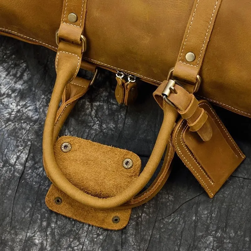 Nordic Men's Genuine Leather Travel Bag Vintage Handbag Cowhide Duffel Bag Large Capacity Travel Bag for Office Commute(white-Dinosaur Doodle4)