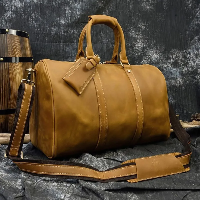 Nordic Men's Genuine Leather Travel Bag Vintage Handbag Cowhide Duffel Bag Large Capacity Travel Bag for Office Commute(white-Dinosaur Doodle4)