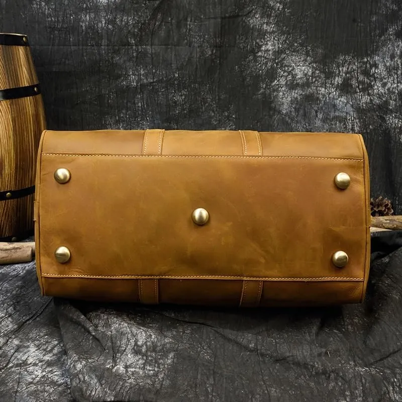 Nordic Men's Genuine Leather Travel Bag Vintage Handbag Cowhide Duffel Bag Large Capacity Travel Bag for Office Commute(white-Dinosaur Doodle4)
