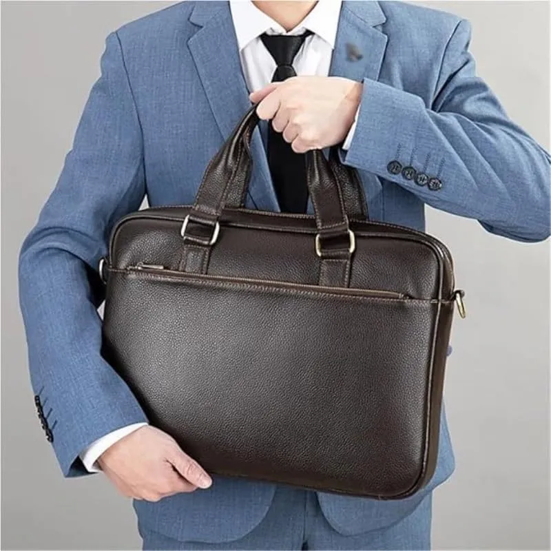 Nordic Men's Horizontal Crossbody Briefcase Leather Hand bag for Office Commute