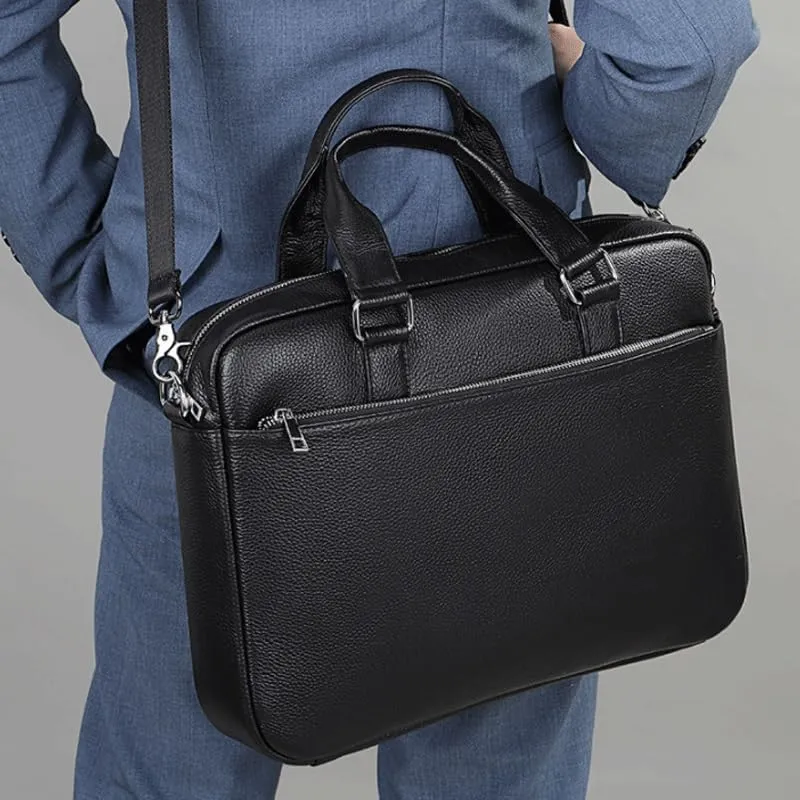 Nordic Men's Horizontal Crossbody Briefcase Leather Hand bag for Office Commute