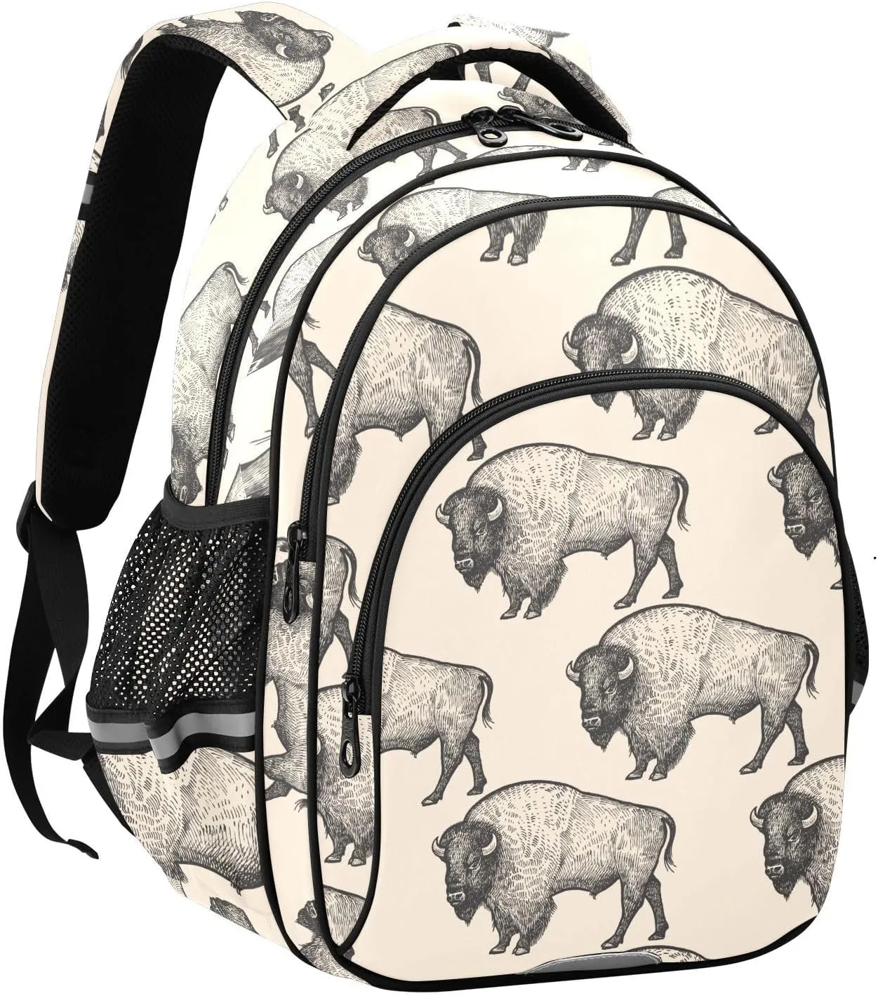 North America Bison Pattern Backpack for Kids Elementary School Bag Boys Girls Bookbag Travel Backpack Daypack