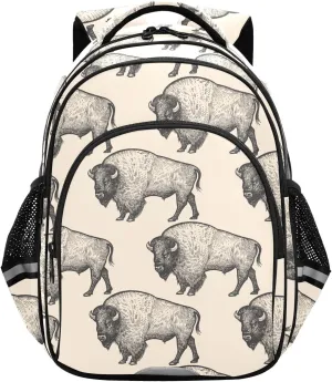 North America Bison Pattern Backpack for Kids Elementary School Bag Boys Girls Bookbag Travel Backpack Daypack