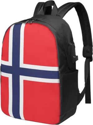 Norway Norwegian Flag Laptop Backpacks Travel Backpack Casual Business Daypack Sport Rucksack Computer Bag Fits up to 17 Inch Notebook with USB Port