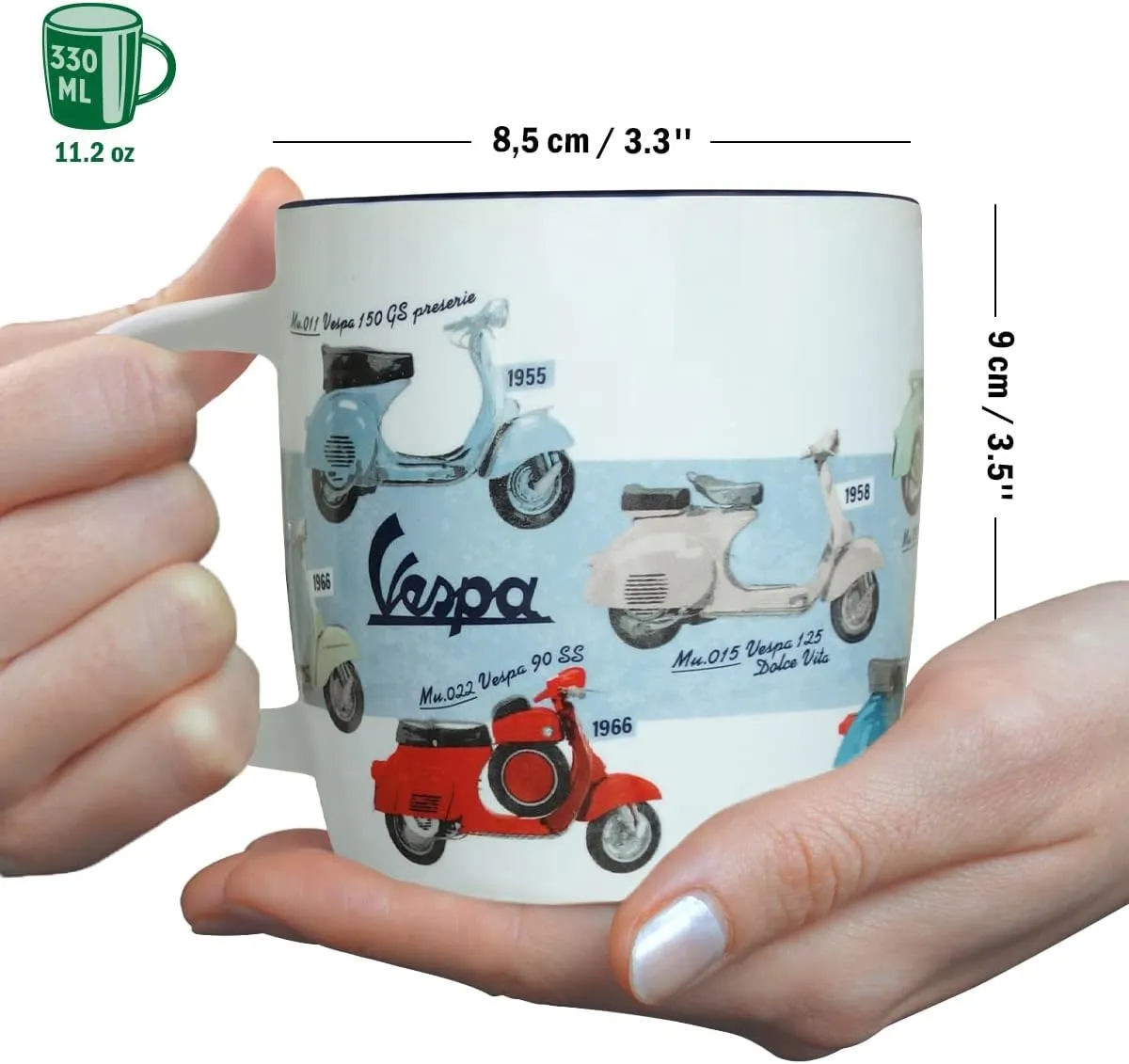 Nostalgic-Art Retro coffee mug, 11.2 oz, Vespa – Model Chart – Gift idea for scooter fans, Official License Product (OLP), ceramic cup, vintage design