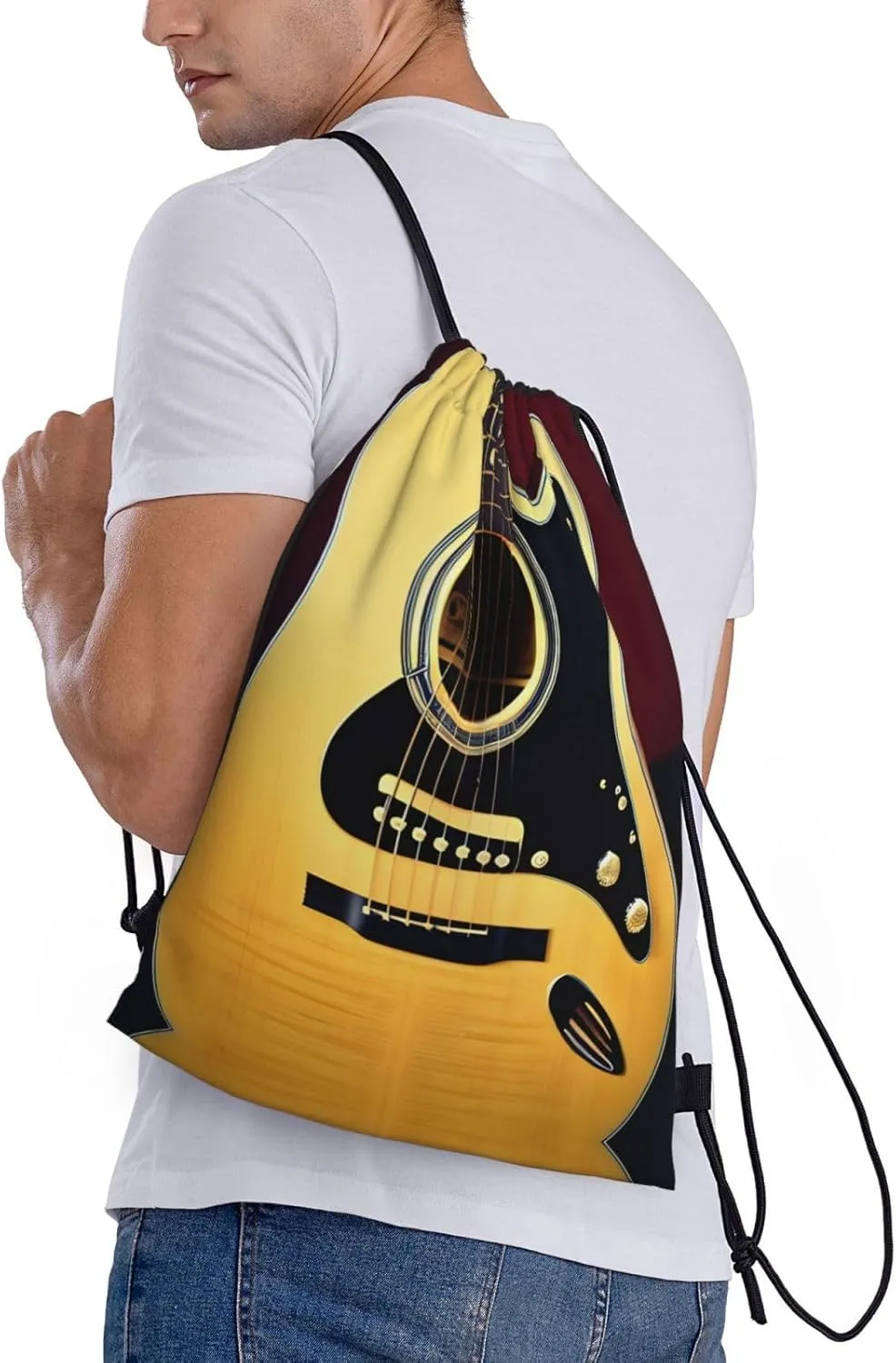 Note Guitar Waterproof Drawstring Gym Backpack Bag For Men&Women,Sport Gym Sack Travel Daypack,Personalized