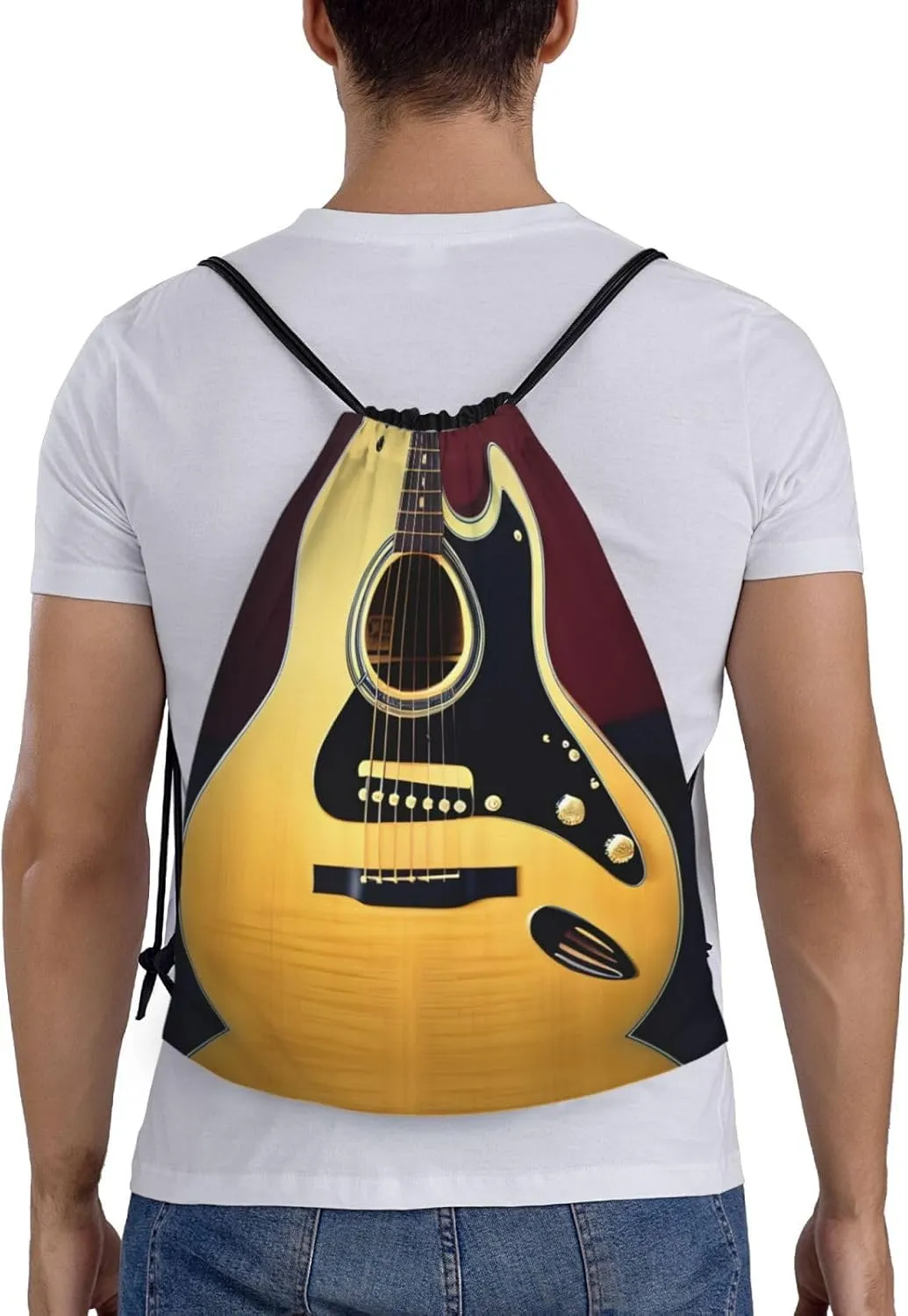 Note Guitar Waterproof Drawstring Gym Backpack Bag For Men&Women,Sport Gym Sack Travel Daypack,Personalized