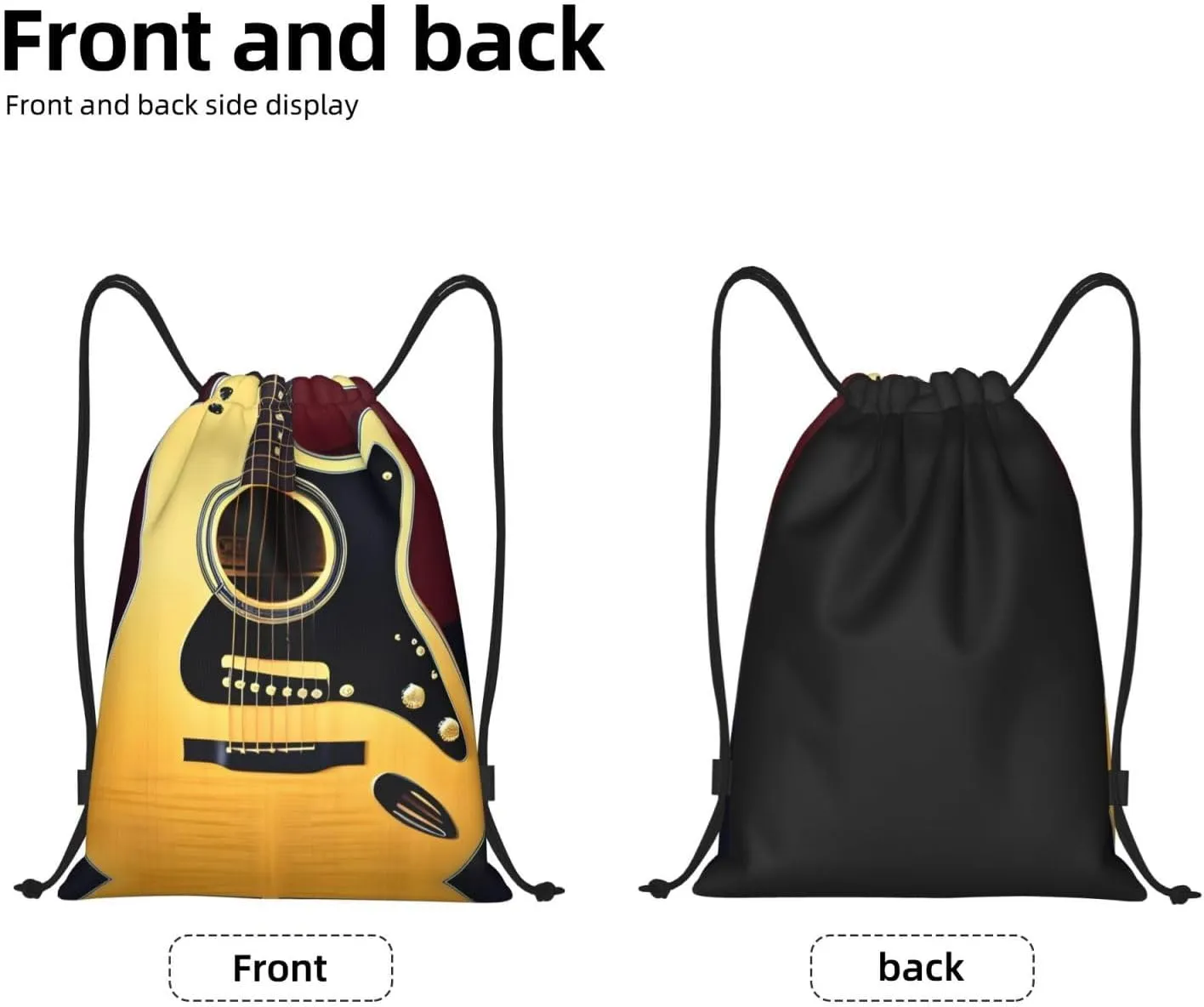 Note Guitar Waterproof Drawstring Gym Backpack Bag For Men&Women,Sport Gym Sack Travel Daypack,Personalized