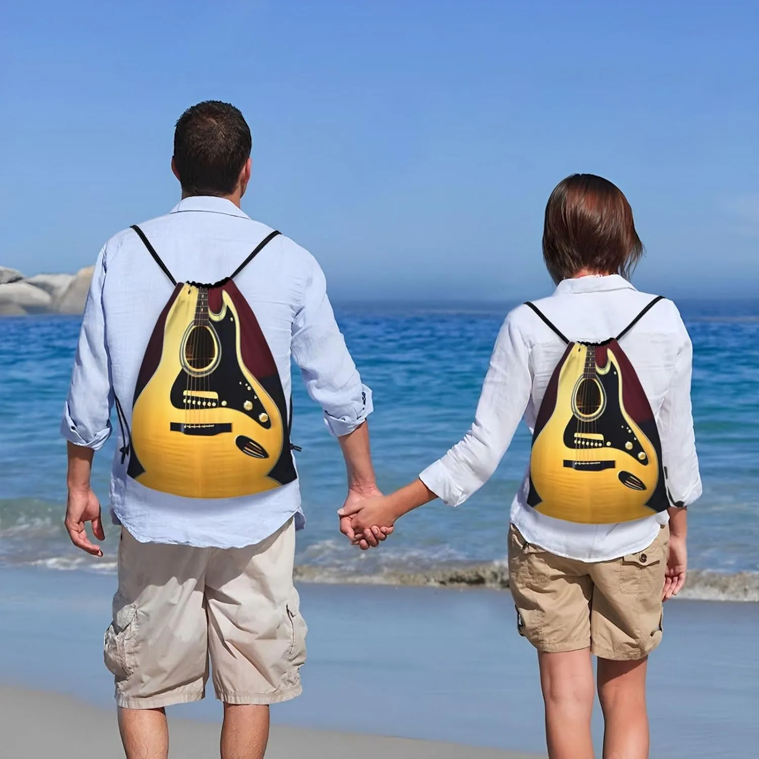 Note Guitar Waterproof Drawstring Gym Backpack Bag For Men&Women,Sport Gym Sack Travel Daypack,Personalized