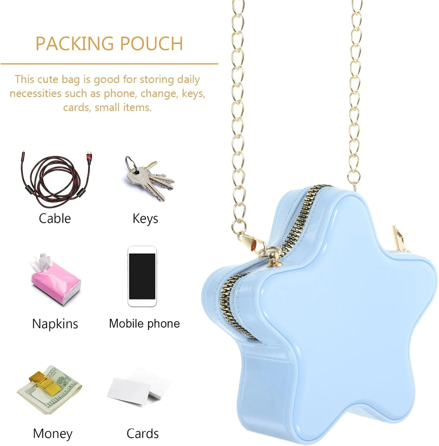 Novelty Wallets, Star Crossbody Bag, Women Shoulder Bag, Pvc Messenger Bag for Mother Wife Girlfriend (Sky-blue)