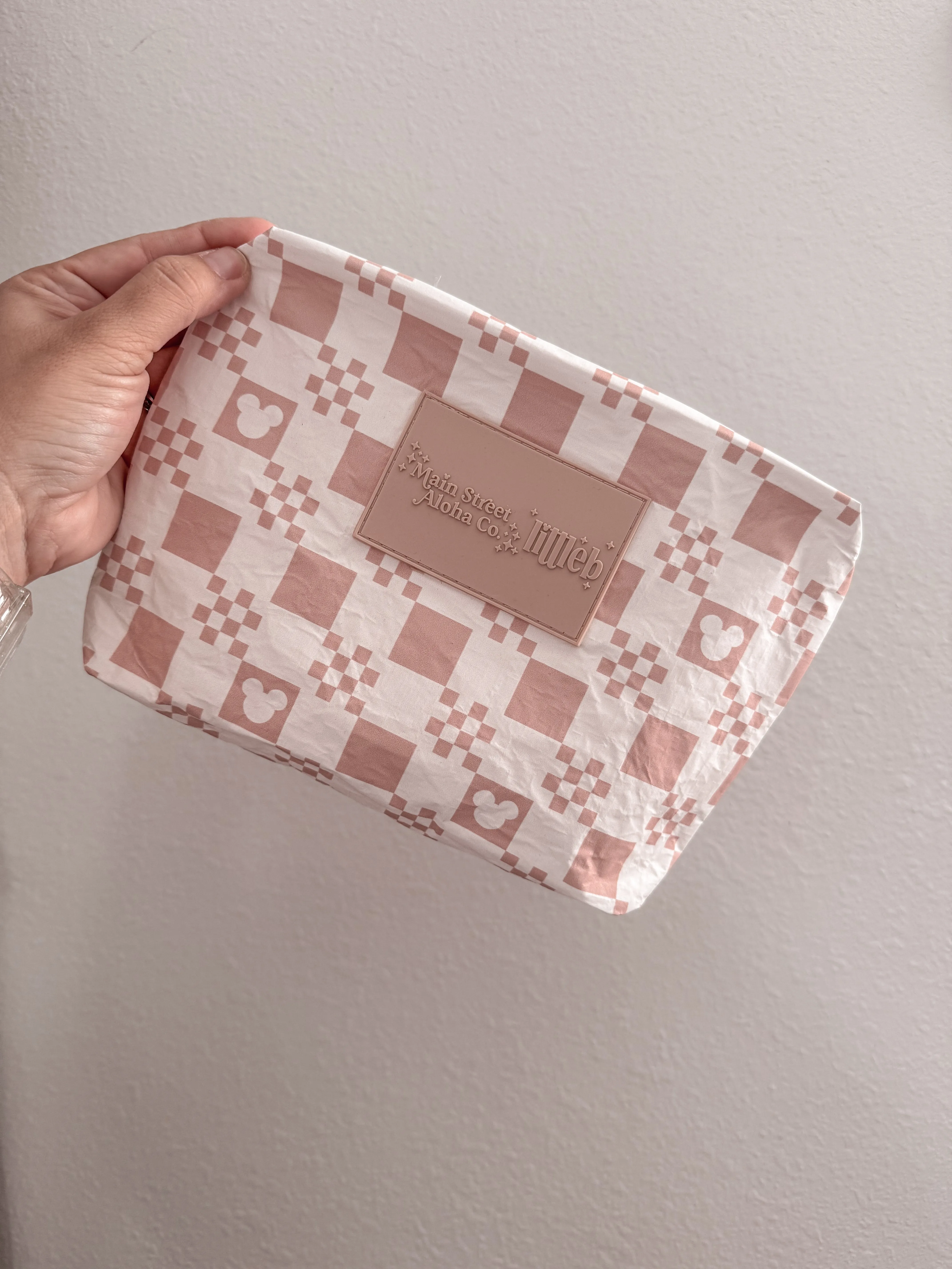 NUDE CHECKERED ZIPPER POUCH