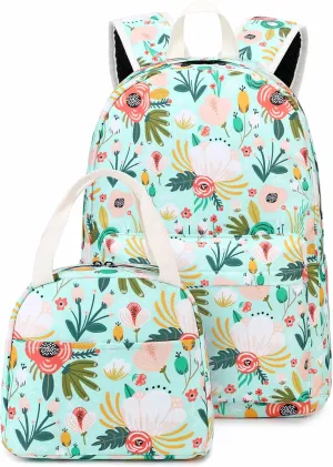 Octsky Kids Backpack for Girls Teens Elementary Middle School Bookbags Childs Back to School Bag with Lunch Box, Light green/Multi, One Size