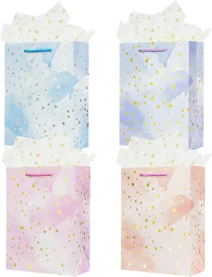 OFIHANLY 4Pcs 12.6" Medium Size Gift Bag with Handles for Women Men Boy Girls Kids Baby Cute Star Gift Wrap Bags with Tissue Paper for Birthday,Party,Wedding,Bridal Shower,Anniversary,Baby Shower