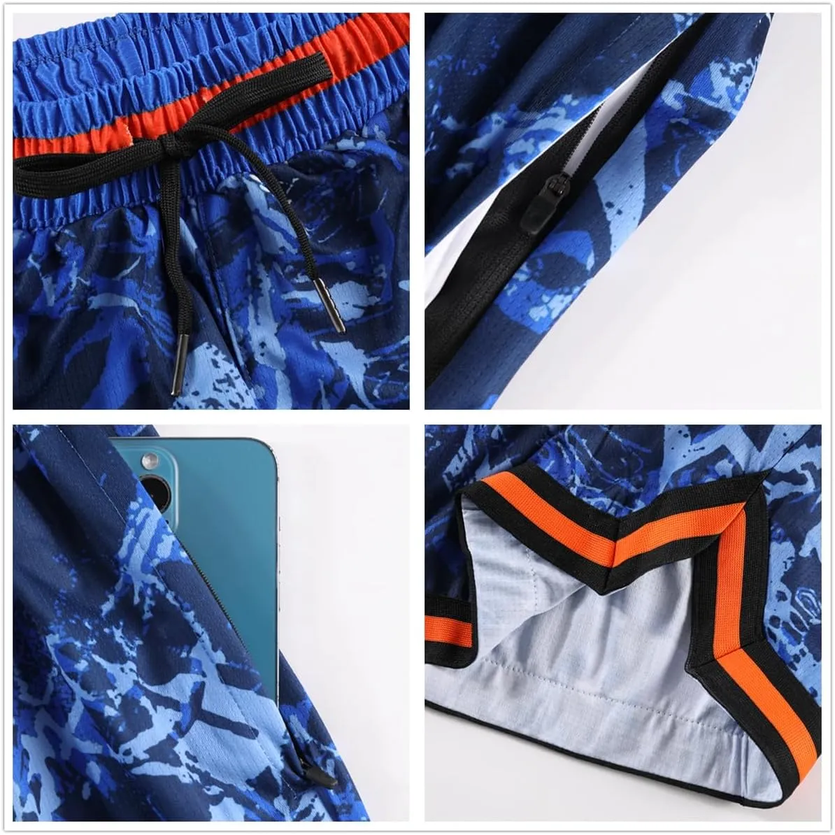 OPALOS 3 Pack Basketball Shorts for Men with Zipper Pockets,Active Athletic Shorts